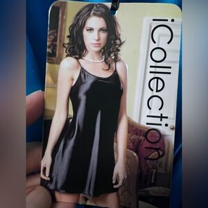 iCollection chemise black satin L/XL no tags.  Never worn.